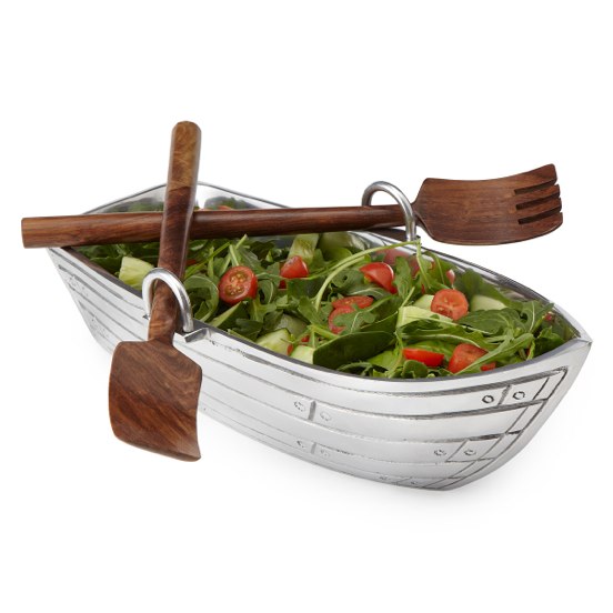 Boat Salad Bowl & Wood Servers