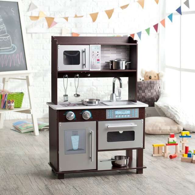 Toddler Play Kitchen with Metal Accessory Set