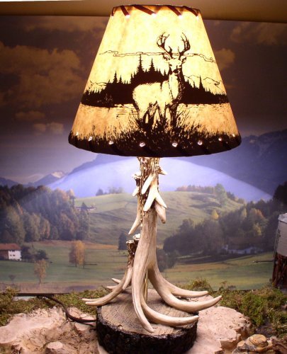 Single Antler Lamp With Deer Shade