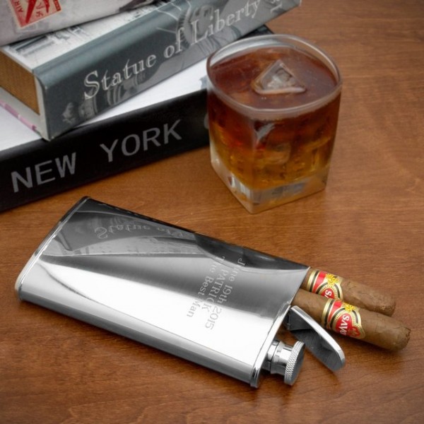 Stainless Steel Flask and Cigar Holder