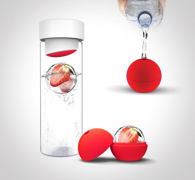 Glass Water Bottle with Fruit Iceball Maker
