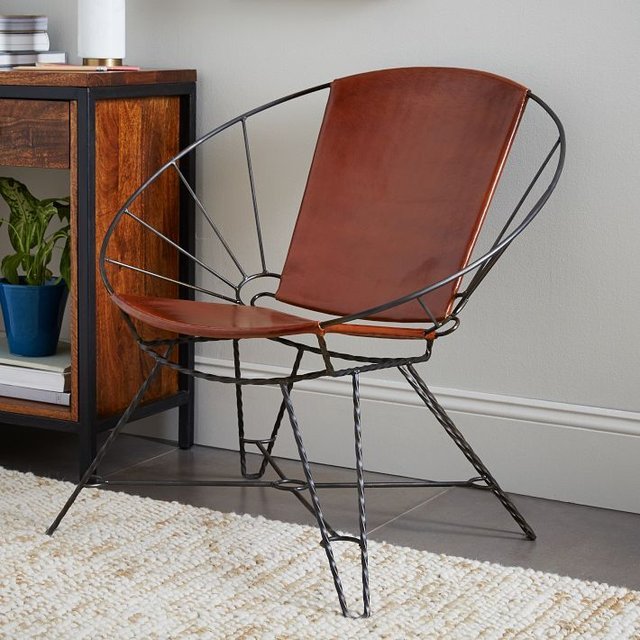 Sculpted Metal + Leather Bowl Chair