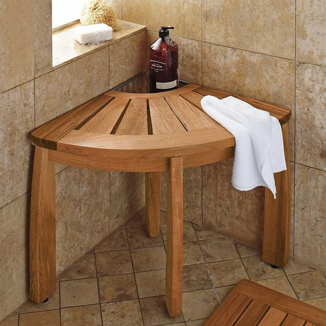 Spa Teak Corner Shower Seat with Basket