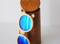 Light Wooden Sunglasses with Blue Mirrored Lenses