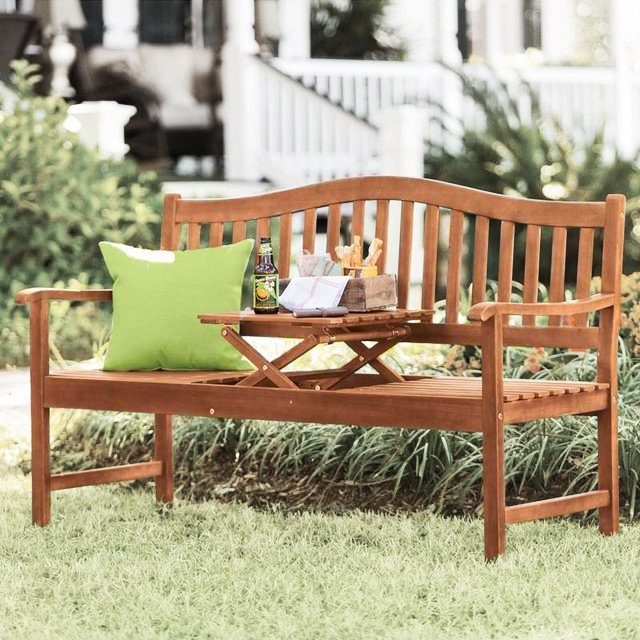 Outdoor Bench With Built-In Pop-Up Table