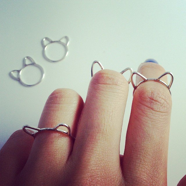 Silver Cat Ears Ring