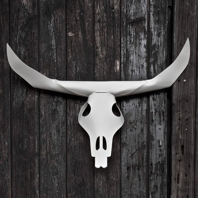 White Bison Leather Stag Head Skull