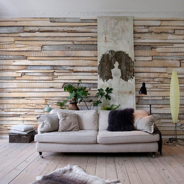 Whitewashed Wood Wall Mural