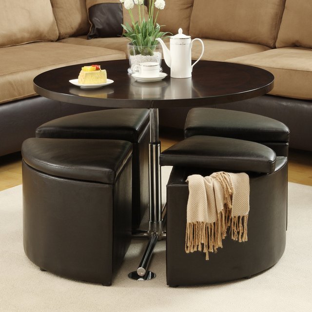 Hydraulic Lift Cocktail Table with Storage Ottomans