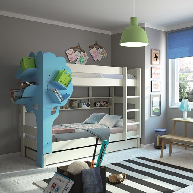 Triple Bunk Bed with Tree Bookcase