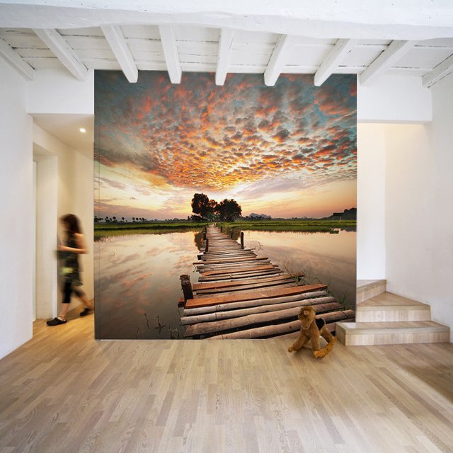 Sunset on the River Tropical Wall Mural