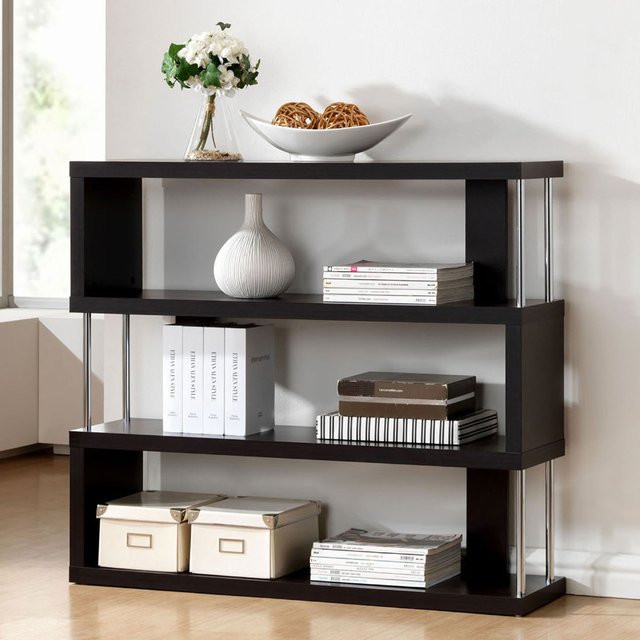 Barnes Dark Brown Three-Shelf Modern Bookcase