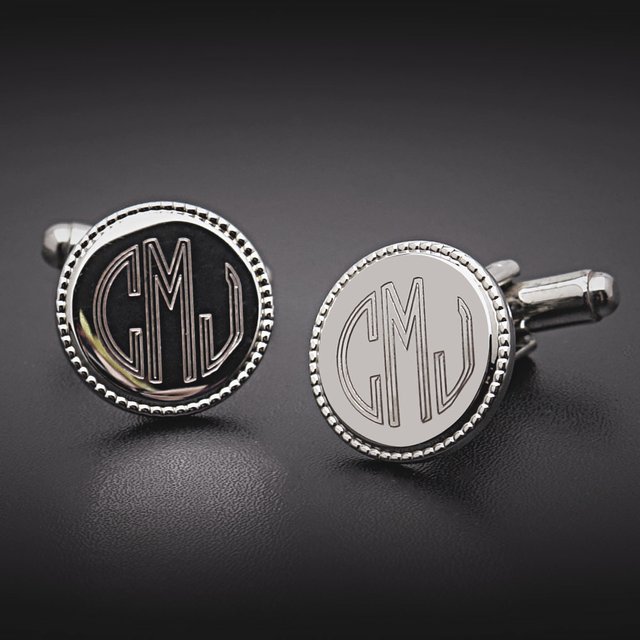 Personalized Round, Beaded, Engraved Cufflinks