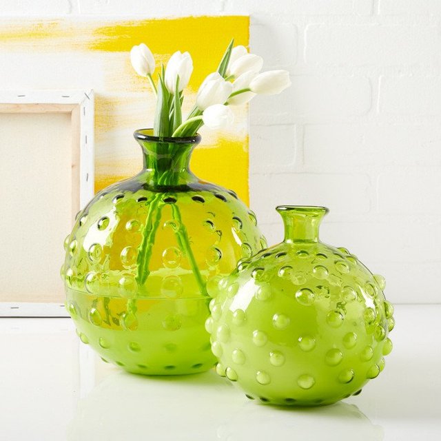 Green Hobnail Vases