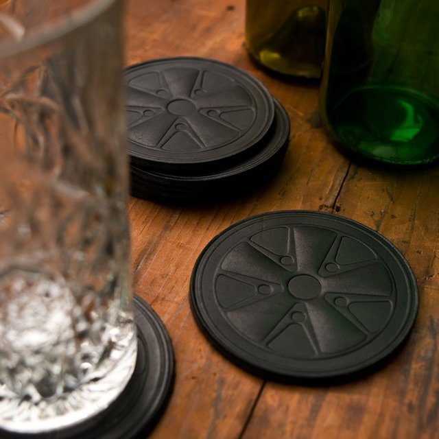 Fuchsfelge x 877 Workshop Black Leather Coasters