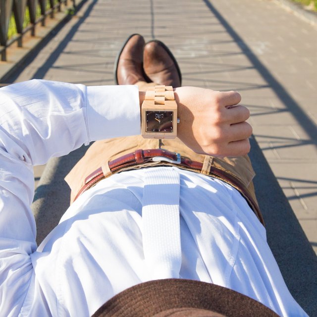 Black Stone Wrist Wooden Watch