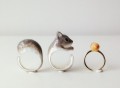 Enamel Grey Squirrel and Acorn Ring Set