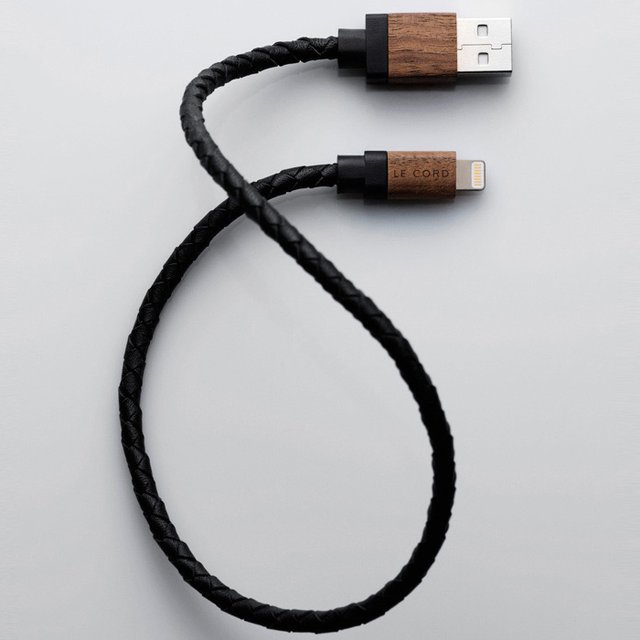 Black Leather Dark Wood Cable by Le Cord