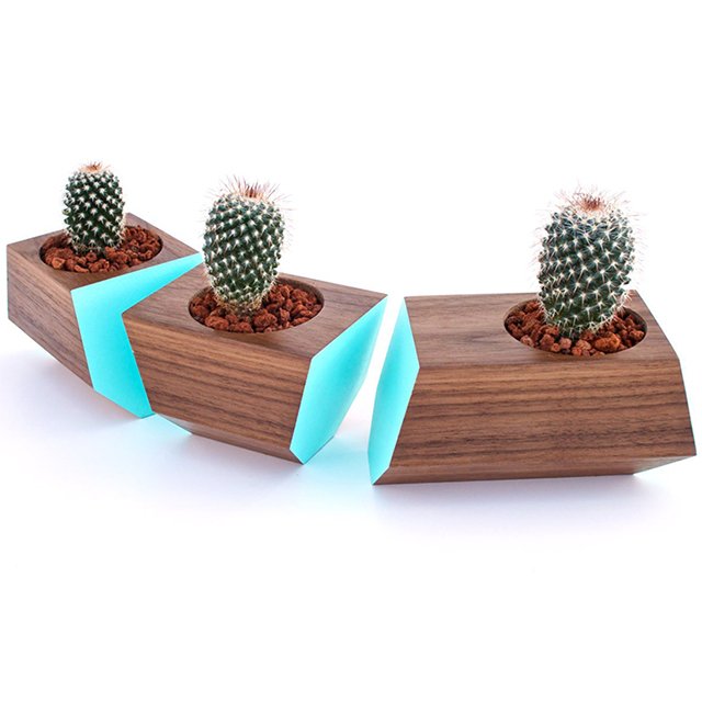 Walnut/Robin Egg Blue Boxcar Planters