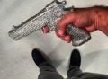 Rhinestone Encrusted Graphite Gun Decor