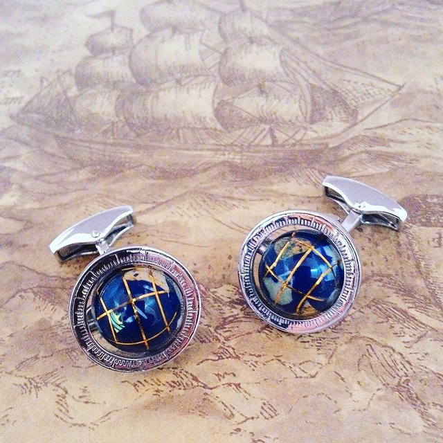 Globe Cage Cufflinks in Silver with Semi Precious Stone