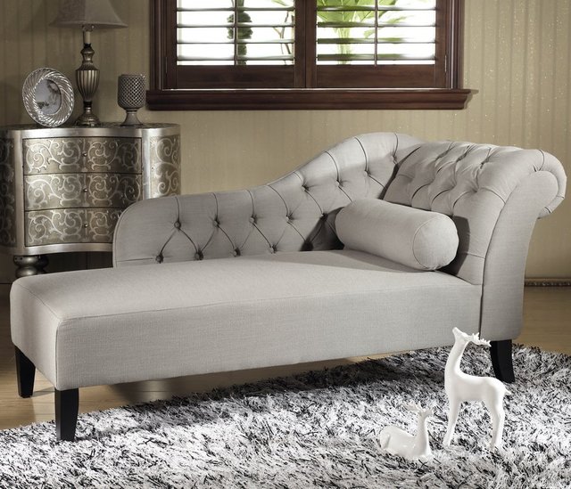 Aphrodite Tufted Putty Gray Linen Chaise