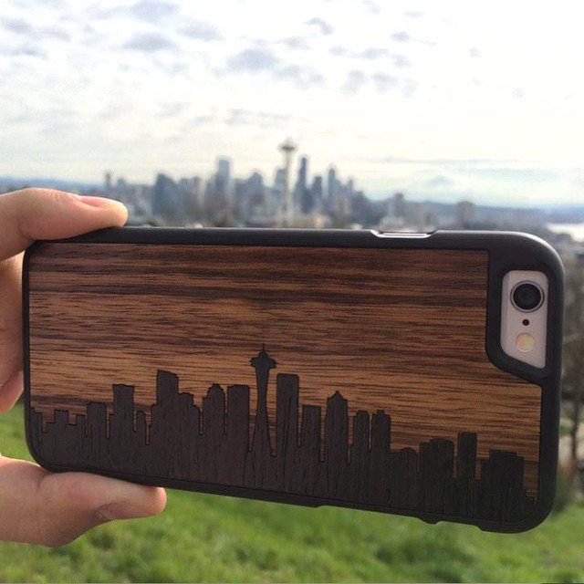 Seattle Skyline Inlay iPhone 6 Wood Slim Matte Black Case