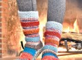 Blue Hand Knit Wool Long Slipper Socks by Tibetan Socks