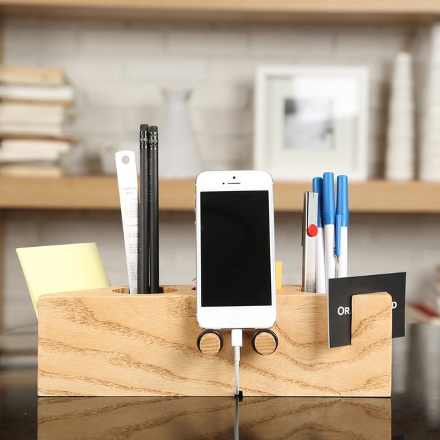 Ash Wood Desk Organizer with Smartphone Stand