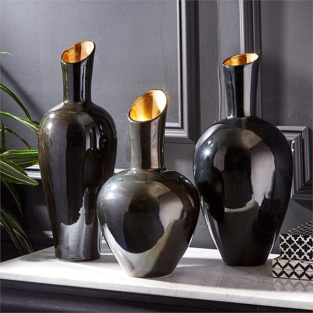 Noir Gold Decorative Vases Set by Tozai