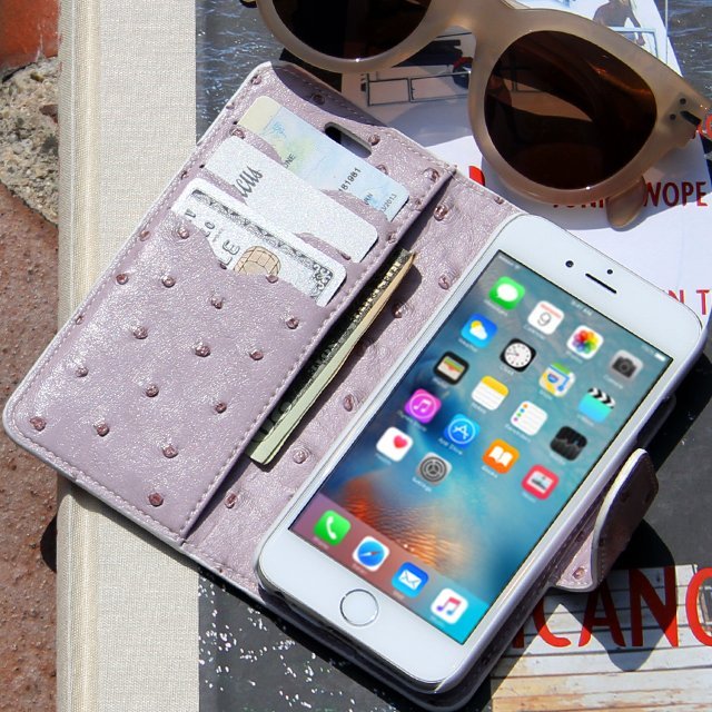 Lavender Ostrich Vegan Leather Wallet iPhone Case