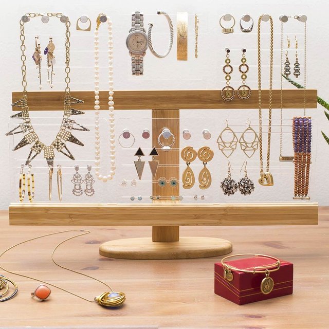 Bamboo & Acrylic Jewelry Organizer Stand