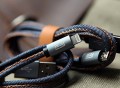 Coloured Hand Sewn Leather Charging iPhone and Android Cable