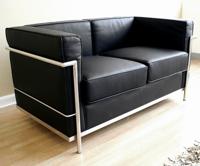 Black Le Corbusier Style Petite Loveseat