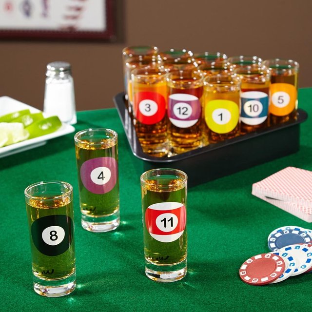 Rack Em Up Billiards Shot Glass Set