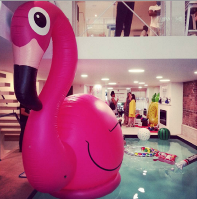 large inflatable pink flamingo