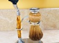 Tan Stone Razor and Badger Brush Shaving Set