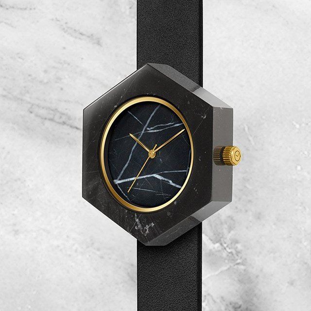 Black Marble Hex Mason Watch