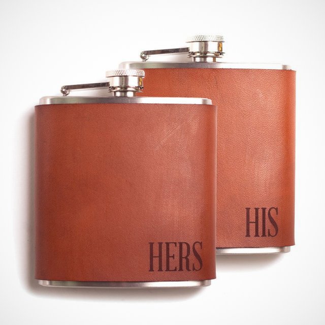 His and Hers Leather Flask Set