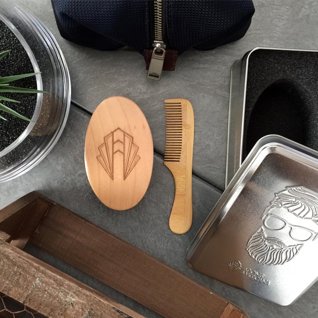 Bamboo Beard Brush and Comb Tin Set by Adonis Americana