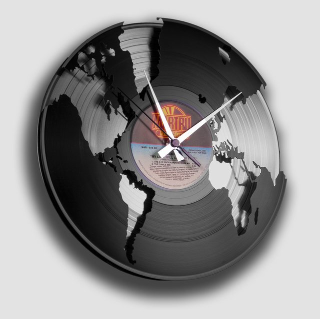 Black & Silver World Vinyl Wall Clock