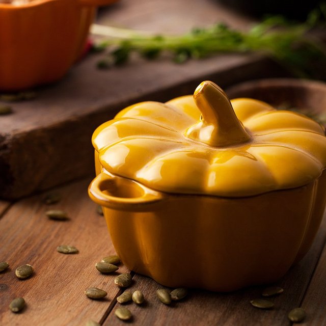 Orange Ceramic Pumpkin Soup Bowl with Lid