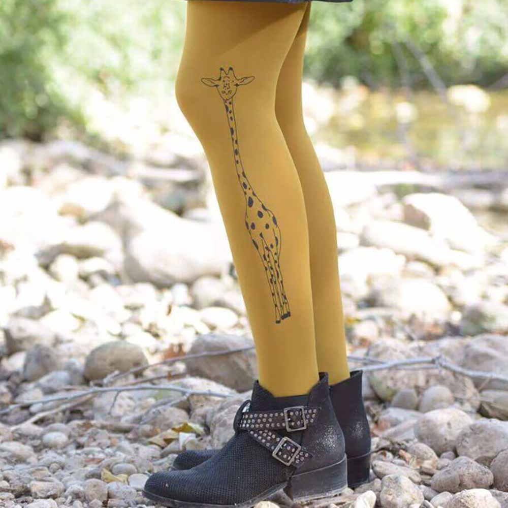 Giraffe Can’t Dance Printed Mustard-Yellow Tights