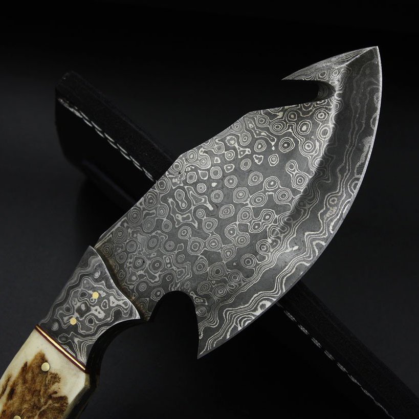 Ruby Full Tang Handmade Damascus Gut Hook Skinning Knife