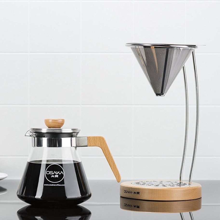 Pour-Over Coffee Dripper with Natural Wood Stand