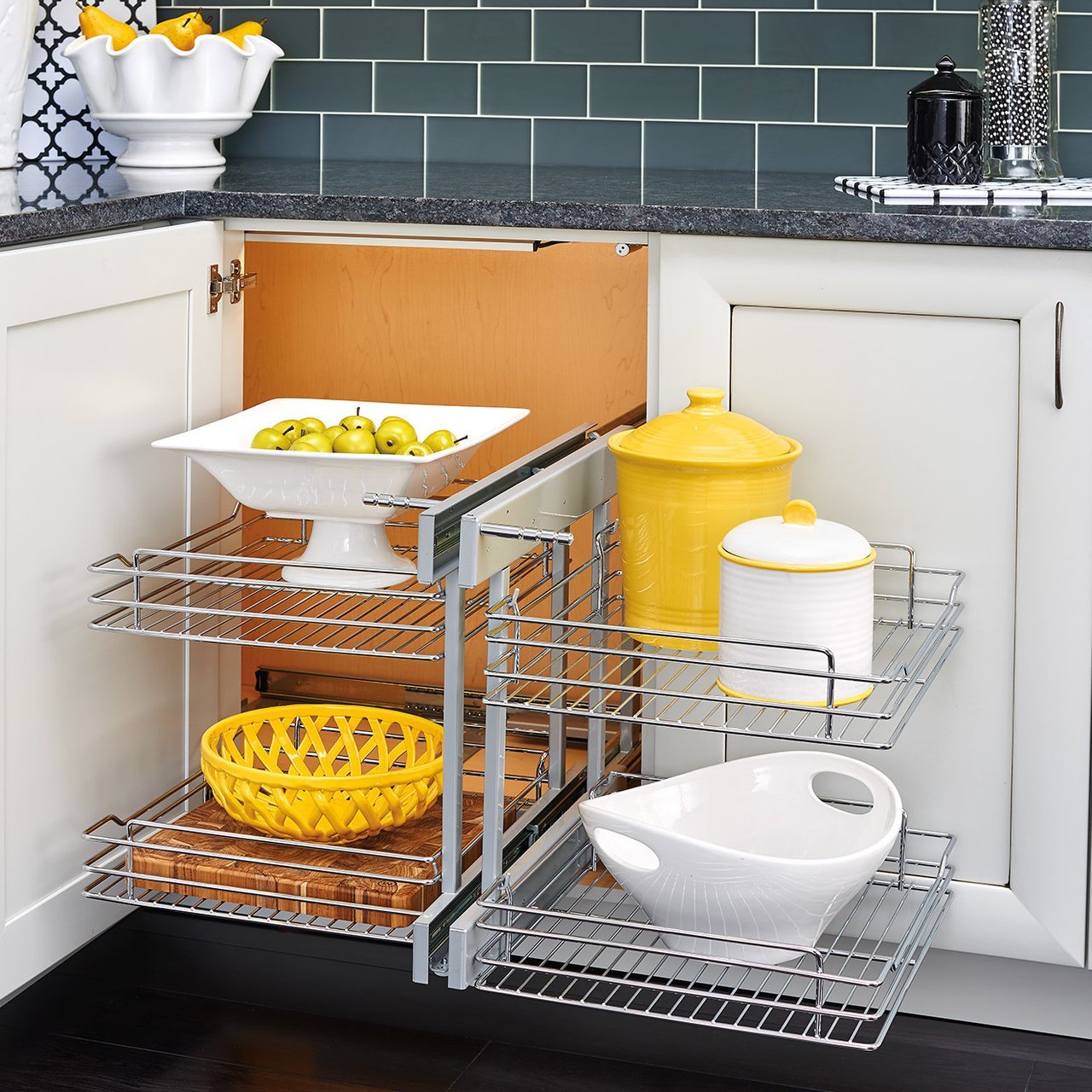 Blind Corner Cabinet Pull-Out Chrome 2-Tier Basket Organizer