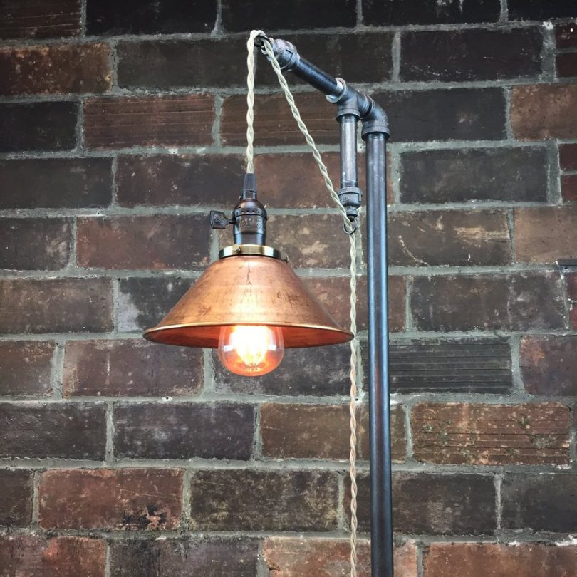 Aged Copper Pendant Floor Lamp