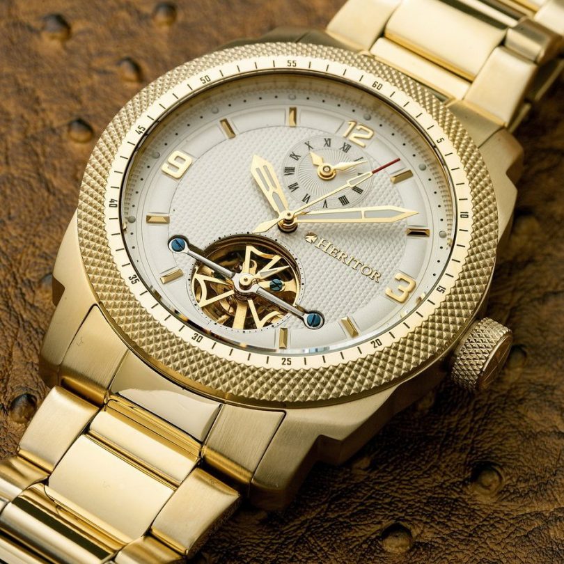 Gold Heritor Automatic Helmsley Semi-Skeleton Watch