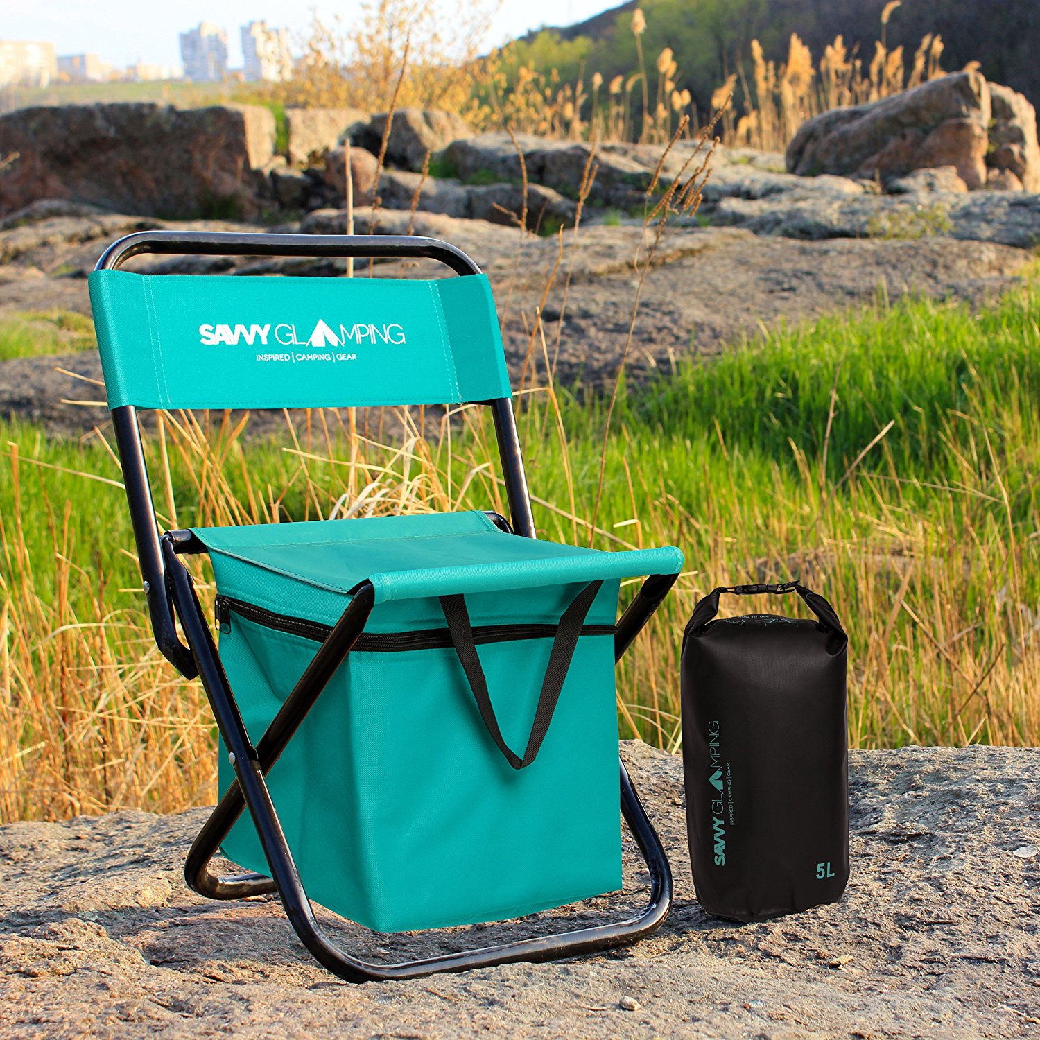 Mini Portable Folding Chair with Built In Cooler by Savvy