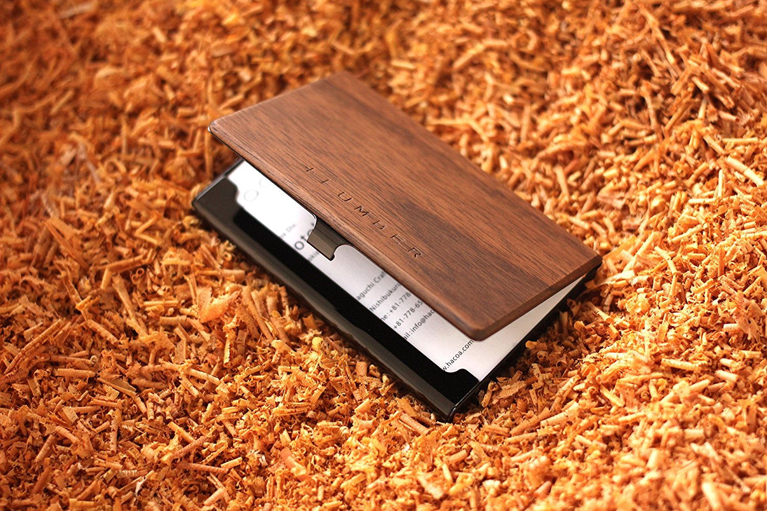 Stainless Case for Business Cards with Wood Accents